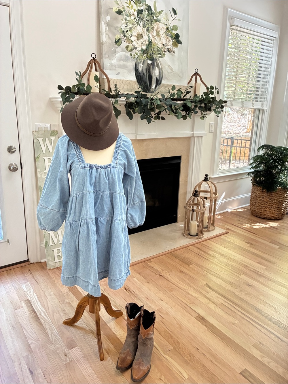 Free People Light Blue Tiered Cotton Dress with Puff Sleeves